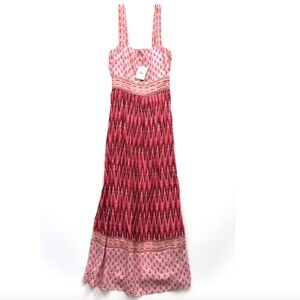 Faherty Nwt Pink Gobi Gracie Ikat Sleeveless Maxi Linen Cotton Dress XS